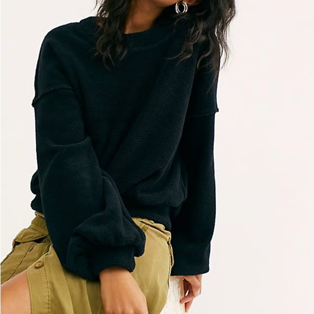 Free People Beach Happy Pull Over Black Knit Sweater